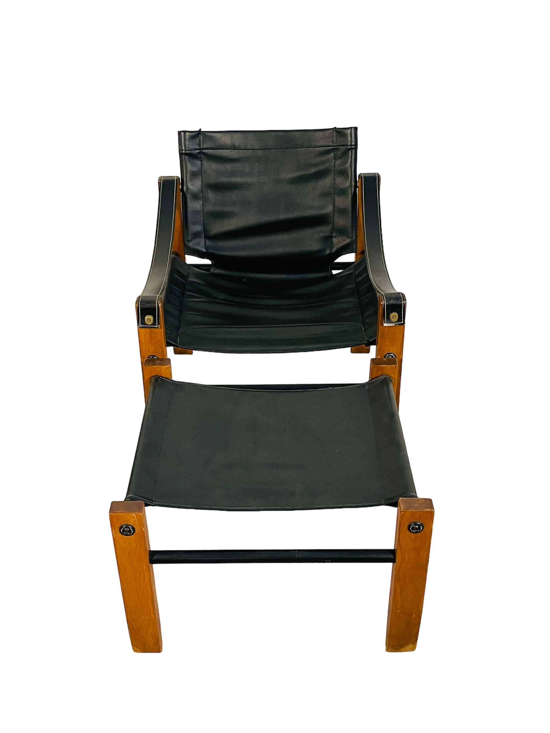 Mid Century Modern Leather Safari Lounge Chair & Ottoman image 5