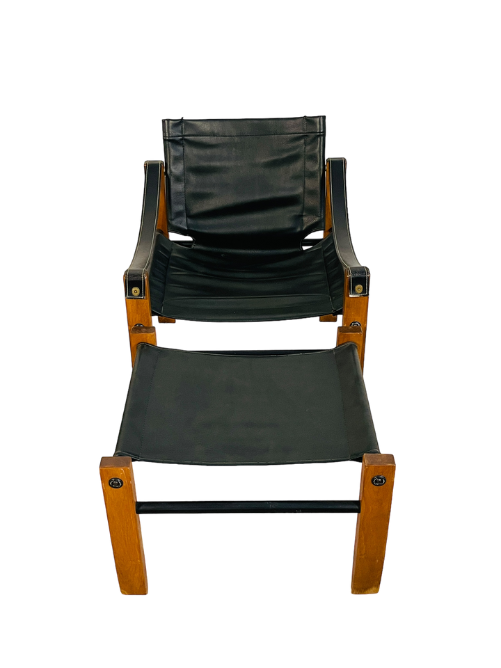 Mid Century Modern Leather Safari Lounge Chair & Ottoman image 5