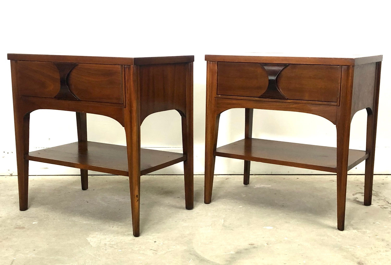 Pair Mid-Century Modern Rosewood & Pecan Nightstands By Kent Coffey image 10