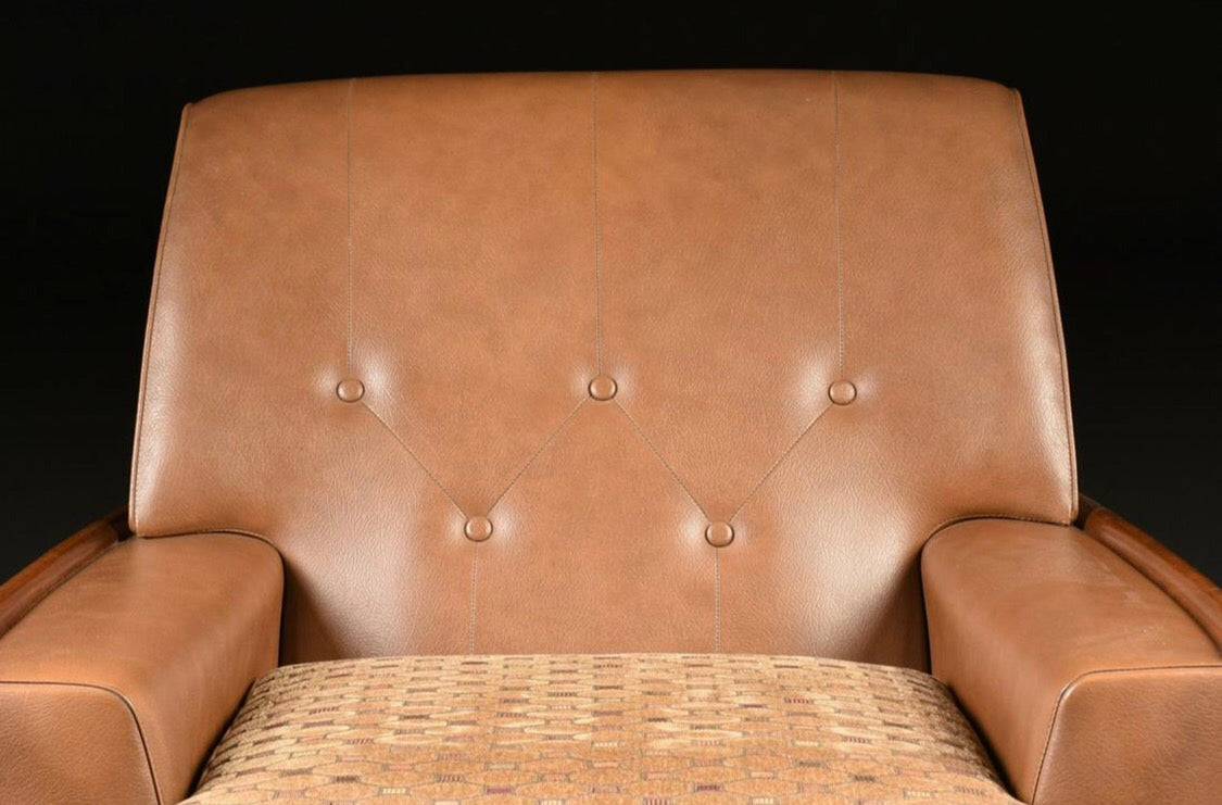 Pair Of Italian Mid-Century Modern Leather & Velvet Lounge Chair image 3