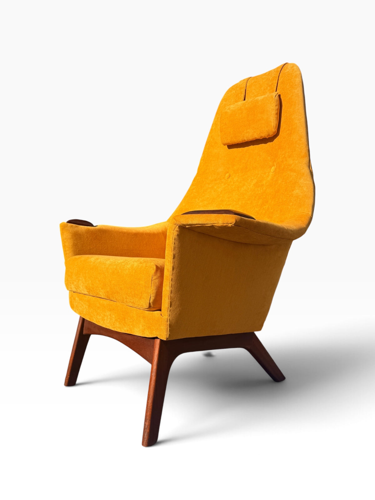Pearsall lounge chair on splayed walnut legs, three-quarter view