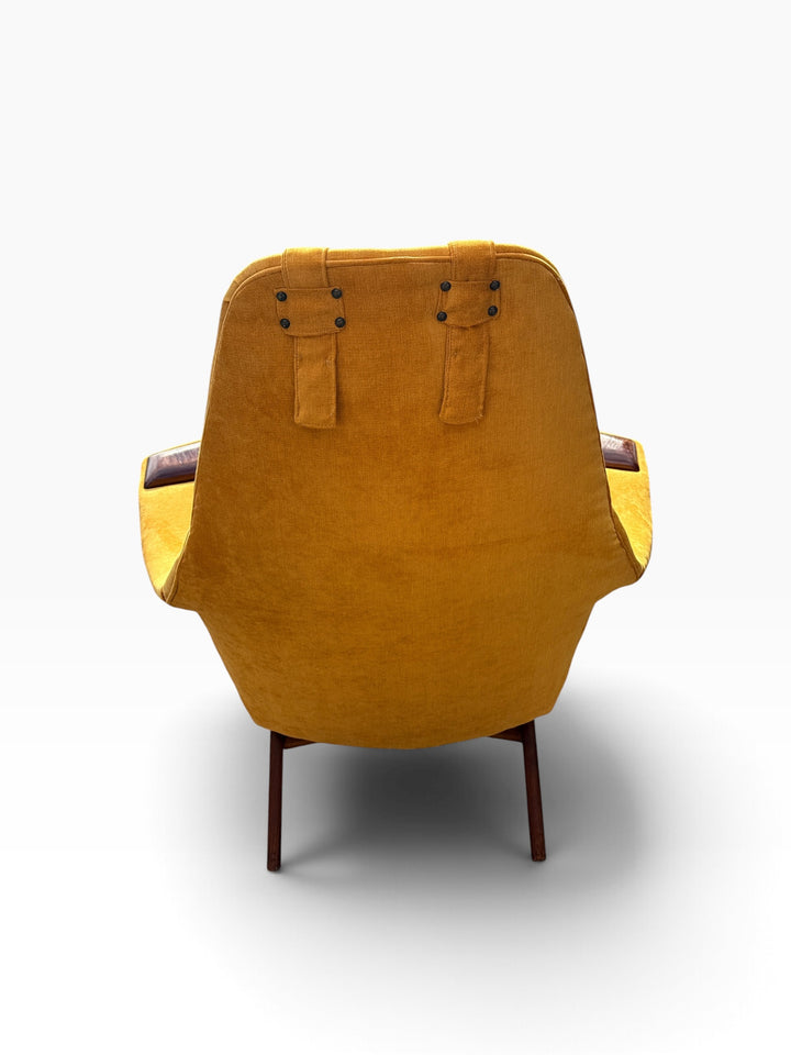 Back view of Pearsall lounge chair showing headrest pillow straps