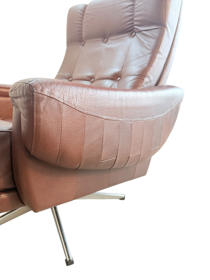 1960s Scandinavian Brown Leather Swivel Lounge Chair image 12