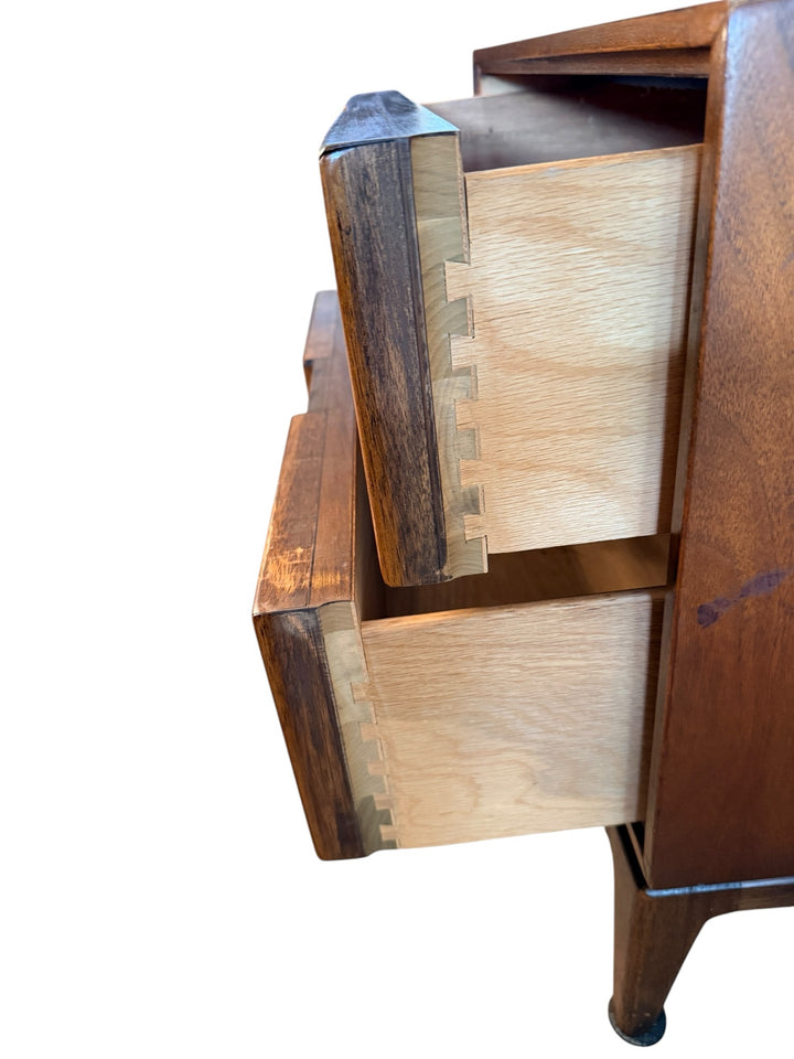American of Martinsville Walnut Nightstand, dovetail drawer joint detail