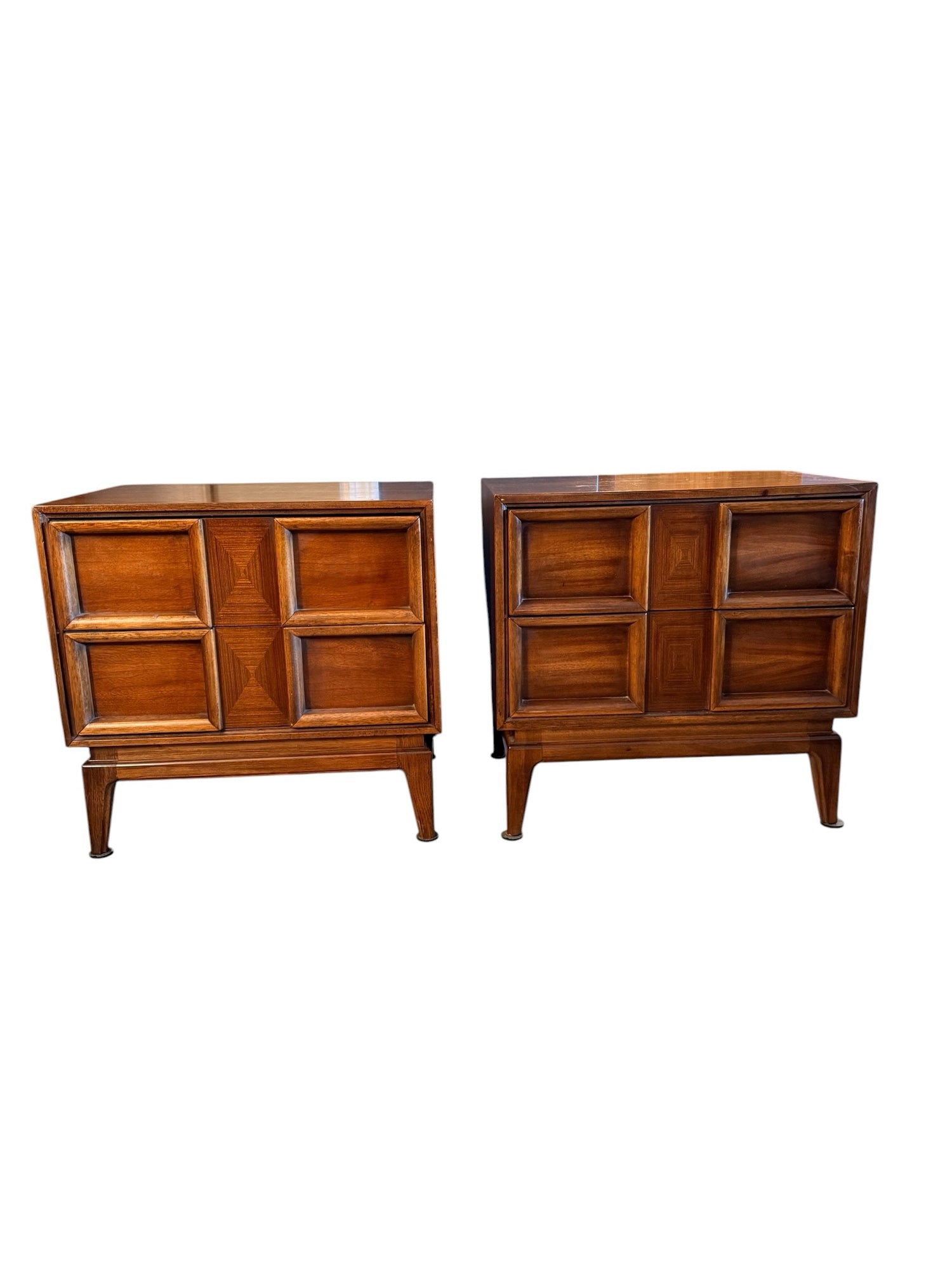 American of Martinsville Walnut Nightstands Pair, front view