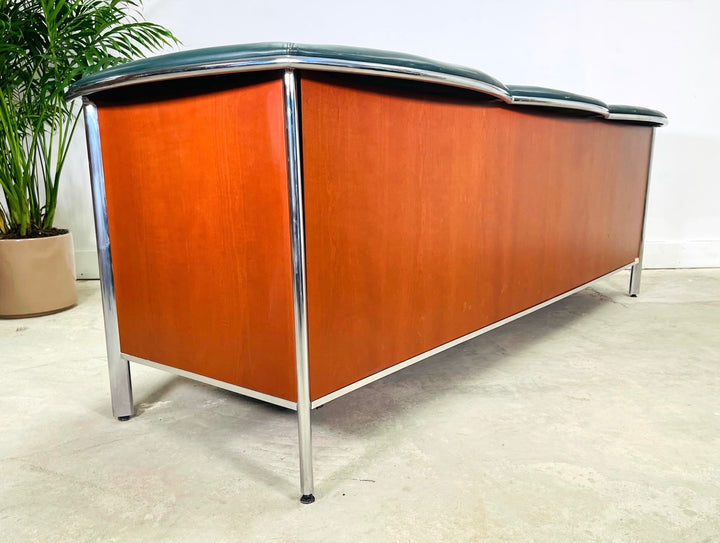 Vintage Teak & Chrome Office Leather Sofa image 11