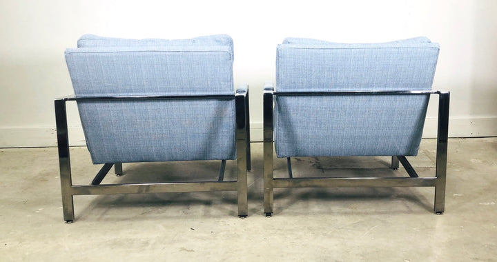 Pair of Milo Baughman Thayer Coggin Chrome Flat Bar Lounge Chairs image 2