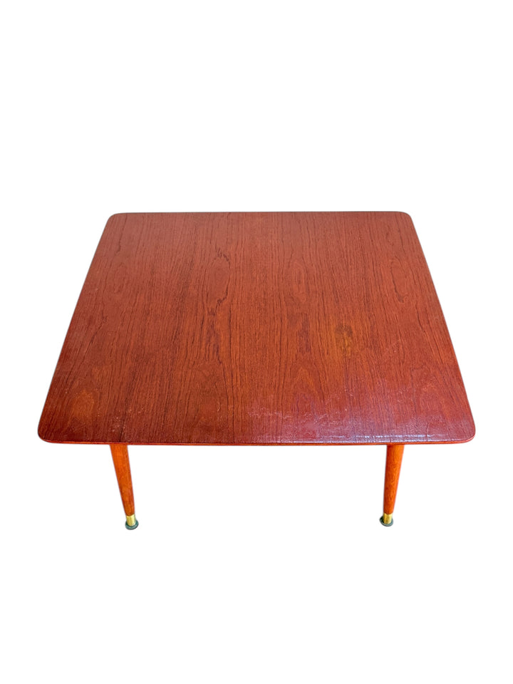 Mid Century Modern Teak Square Table with Brass Accents image 2
