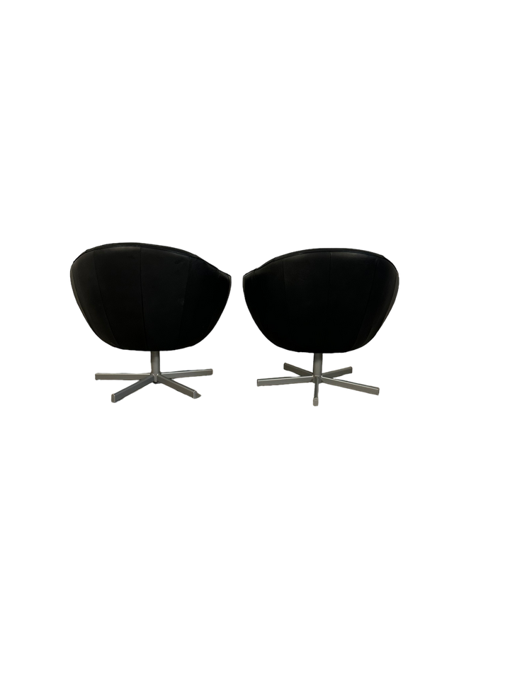 Pair Mid Century Modern Swiveling Leather Pod Chairs image 5
