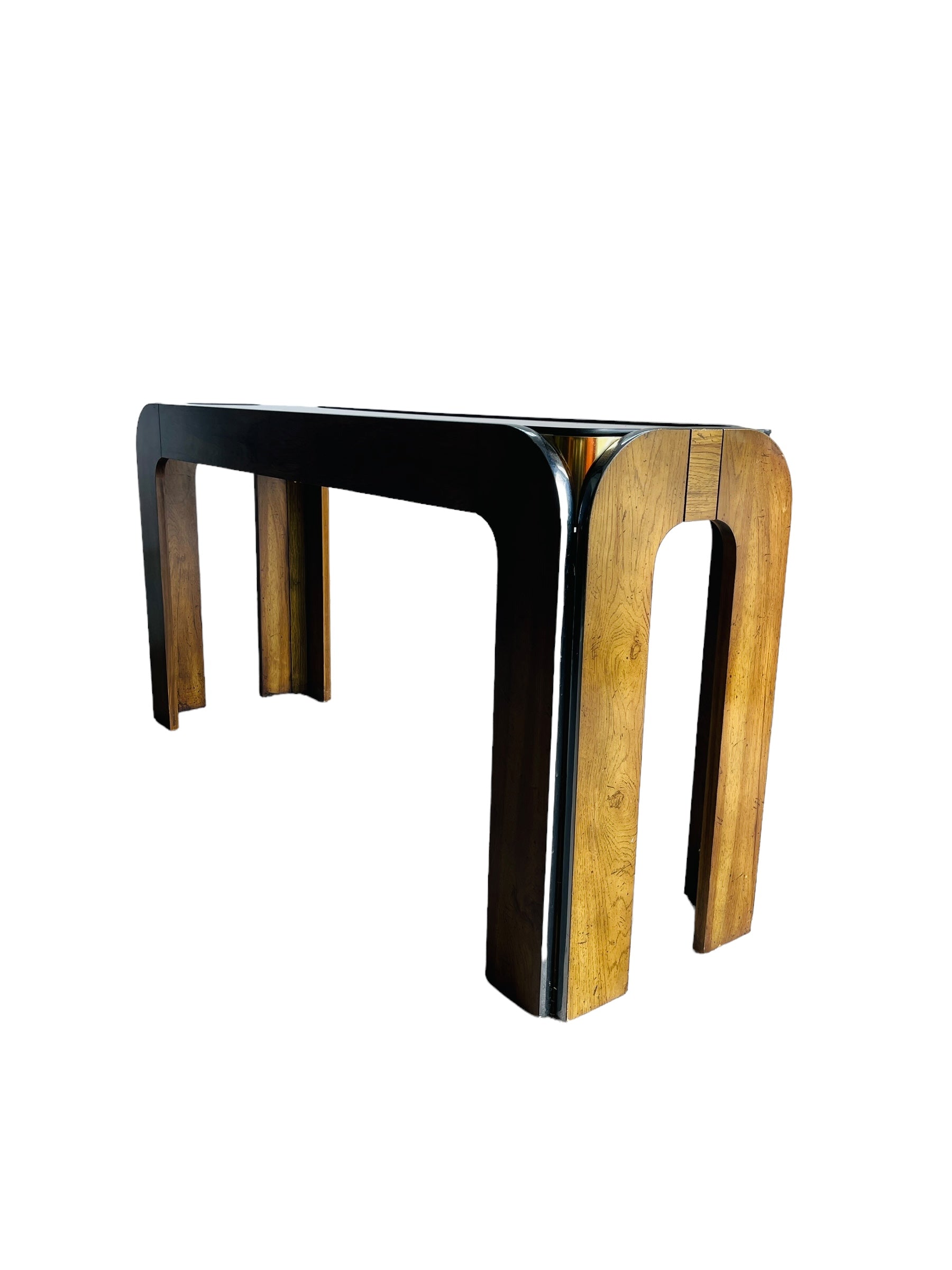 Mid Century Modern Smoked Glass Console Table / Sofa Table image 2