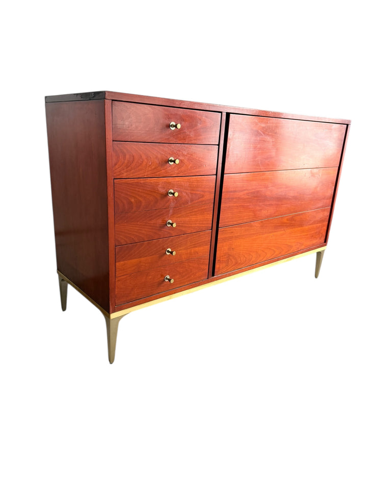 Mid Century Modern Cherry Dresser by John Stuart with Brass Legs image 1