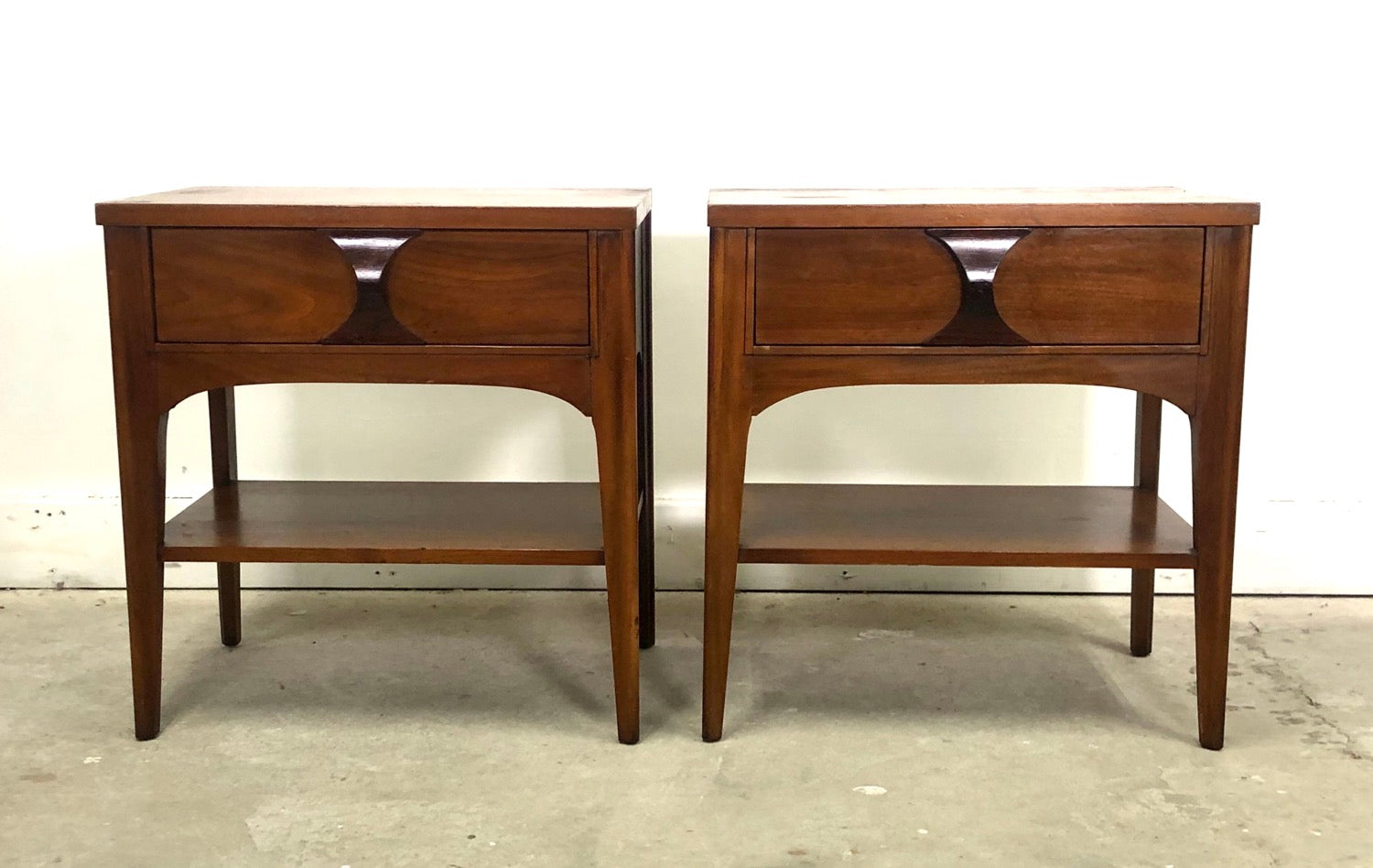 Pair Mid-Century Modern Rosewood & Pecan Nightstands By Kent Coffey image 9
