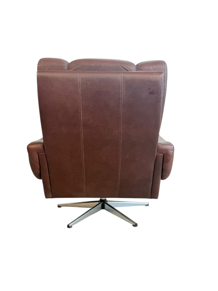 1960s Scandinavian Brown Leather Swivel Lounge Chair image 3