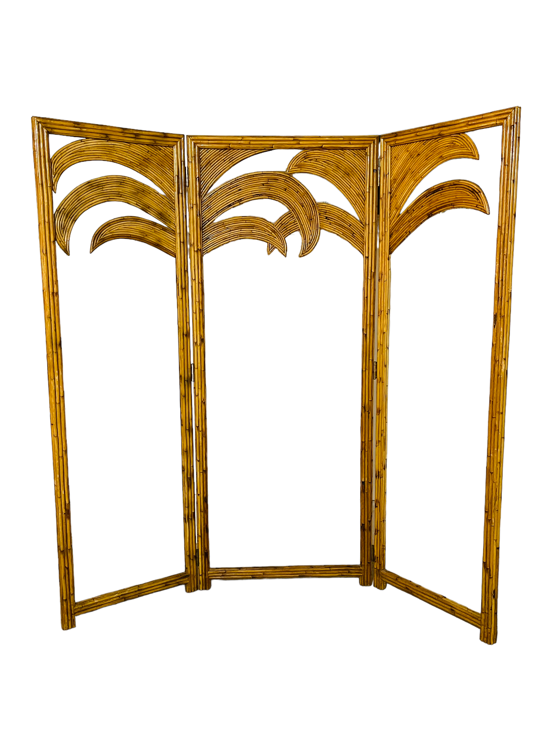 Vivai del Sud Three Panel Bamboo Screen Palm Tree Motif image 1