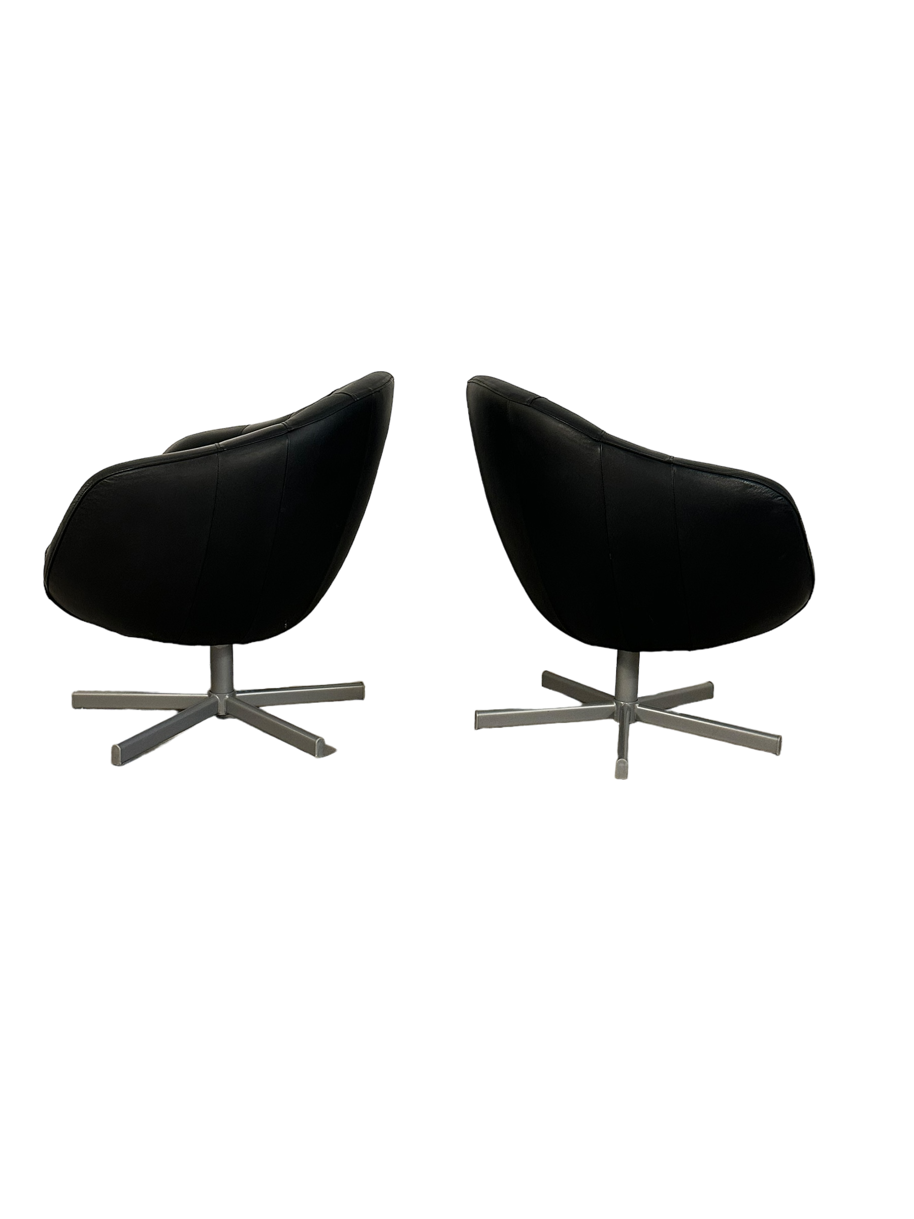 Pair Mid Century Modern Swiveling Leather Pod Chairs image 1