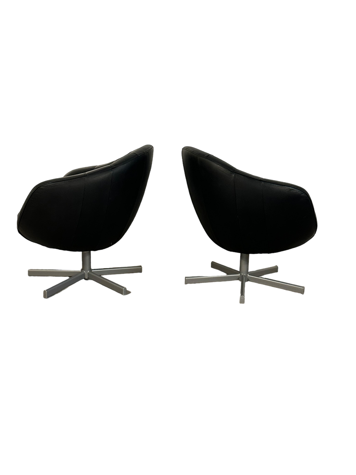 Pair Mid Century Modern Swiveling Leather Pod Chairs image 1