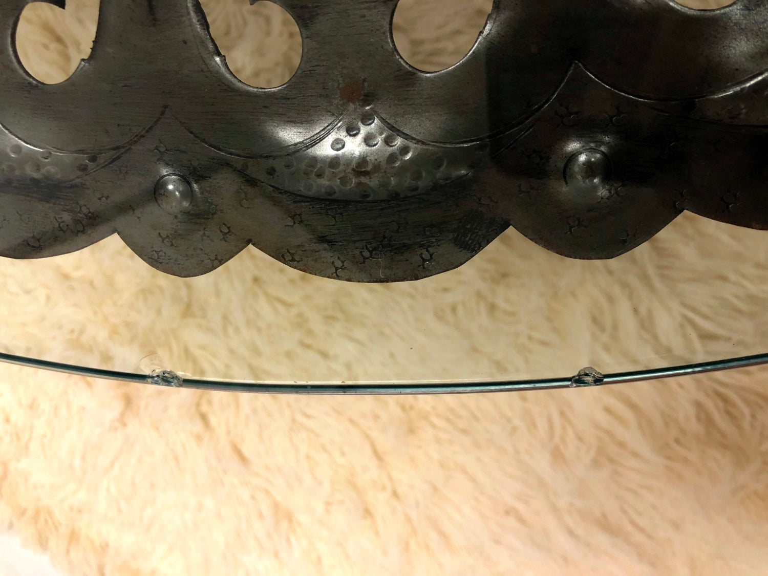 Vintage Round Glass Coffee Table With Cool Metal Decoration image 1