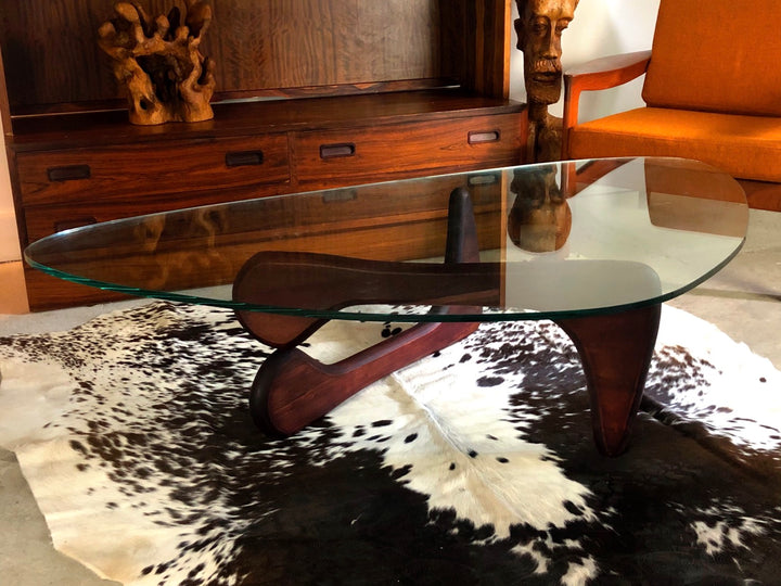 Noguchi Style Coffee Table with Boomerang Shaped Glass Top image 1
