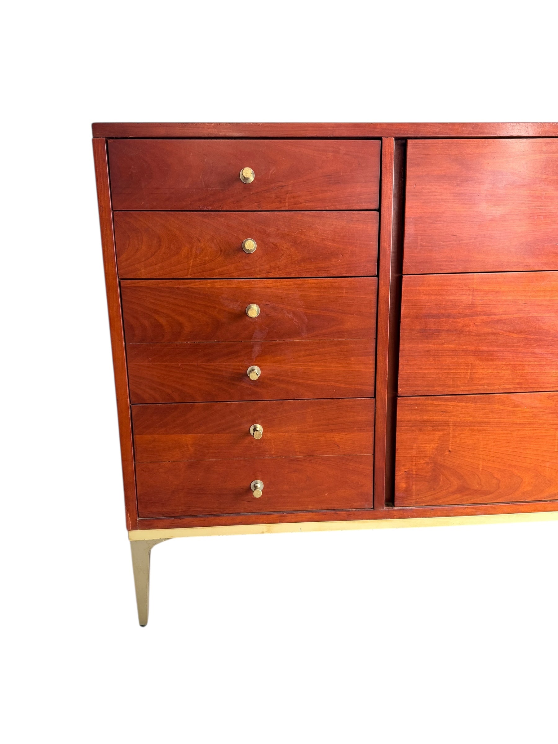 Mid Century Modern Cherry Dresser by John Stuart with Brass Legs image 3