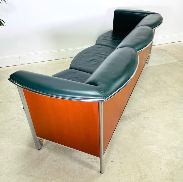 Vintage Teak & Chrome Office Leather Sofa image 5