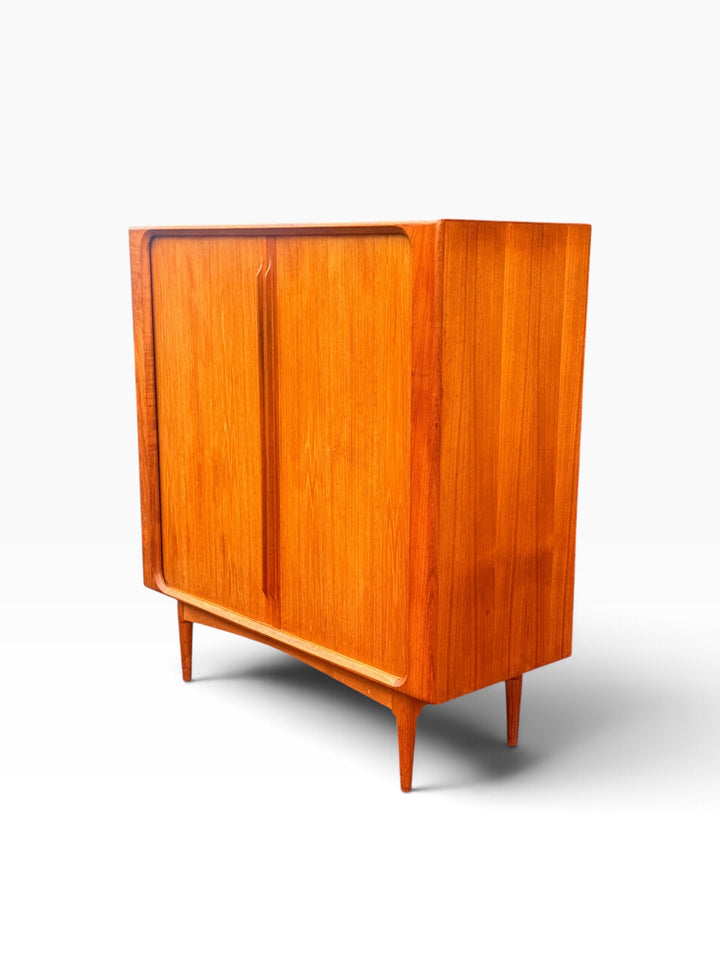 Bernhard Pedersen & Søn teak tambour door highboard, angled front view