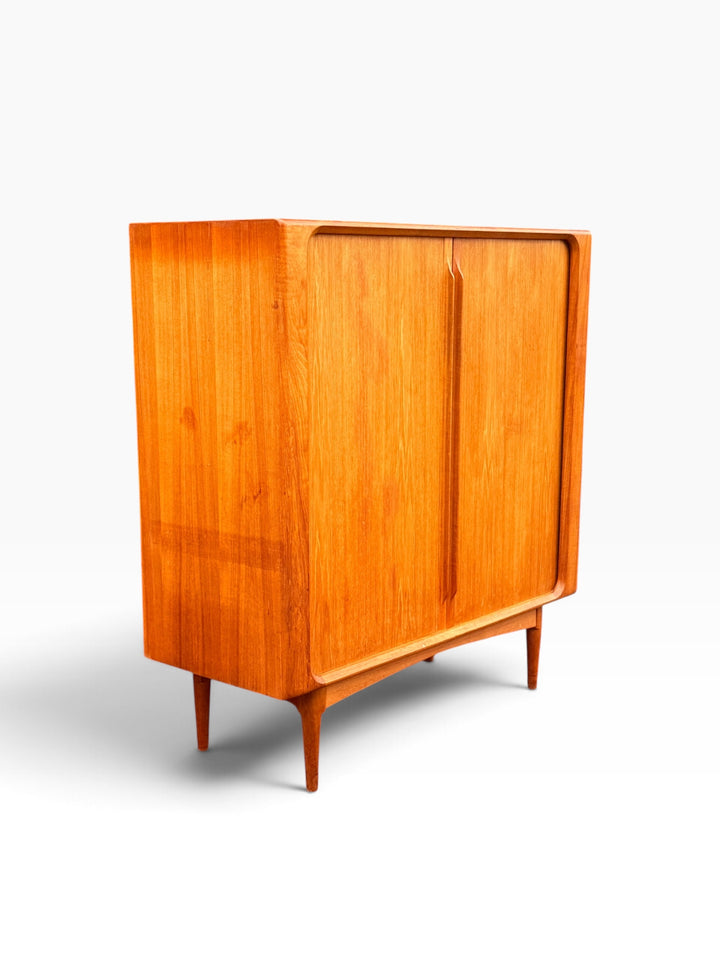 Teak highboard, opposite angled front view
