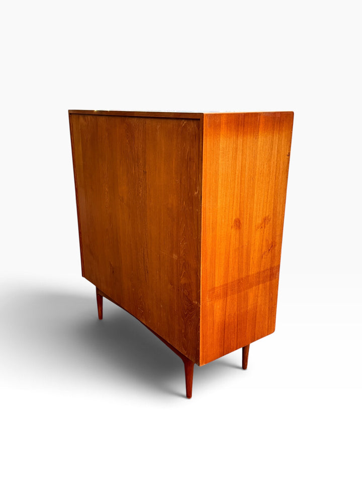 Teak highboard, angled rear and side view