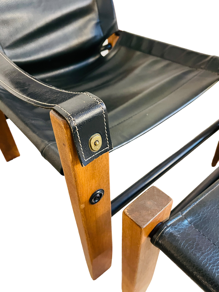 Mid Century Modern Leather Safari Lounge Chair & Ottoman image 4