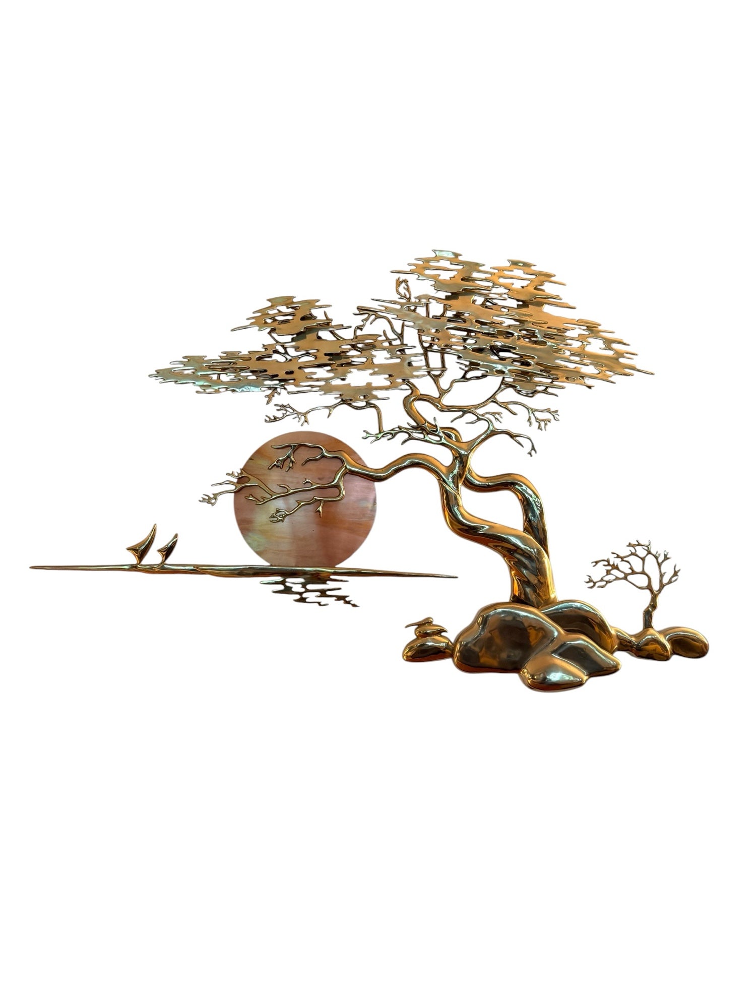 Bijan Brass and Copper Bonsai Tree Wall Sculpture, signed 1985, full view