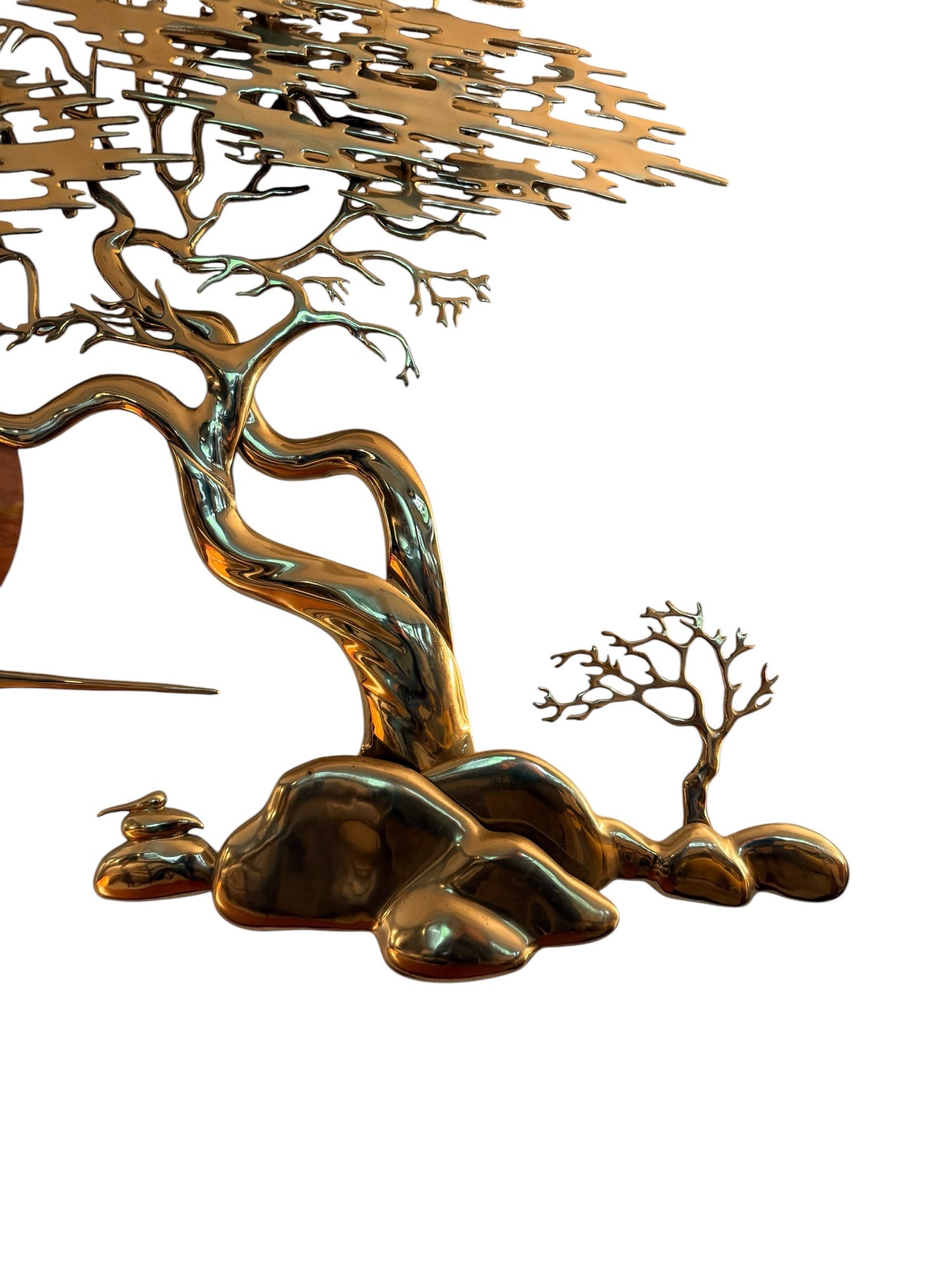 Bijan Brass Wall Sculpture, polished brass rocks and base detail