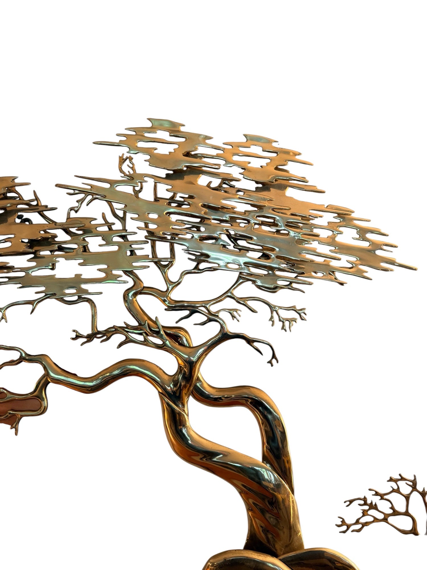Bijan Brass Wall Sculpture, pierced brass canopy detail