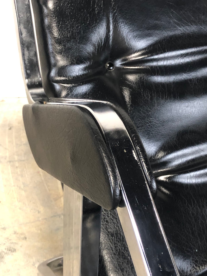Mid Century Leather & Chrome Gravity Lounge Chair With Ottoman image 6