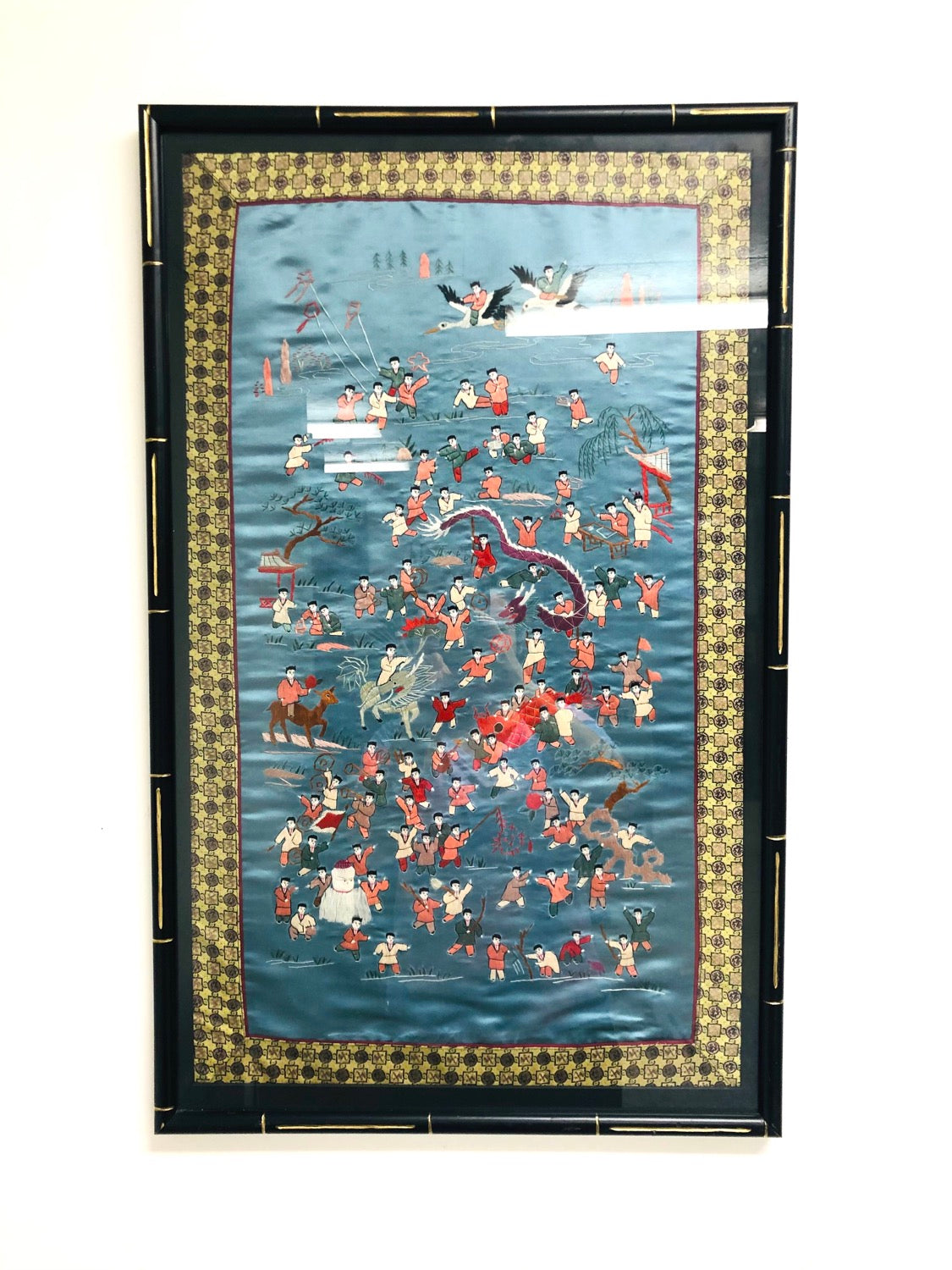 Silk Embroidered Wall Hanging of People During Chinese New Year image 0