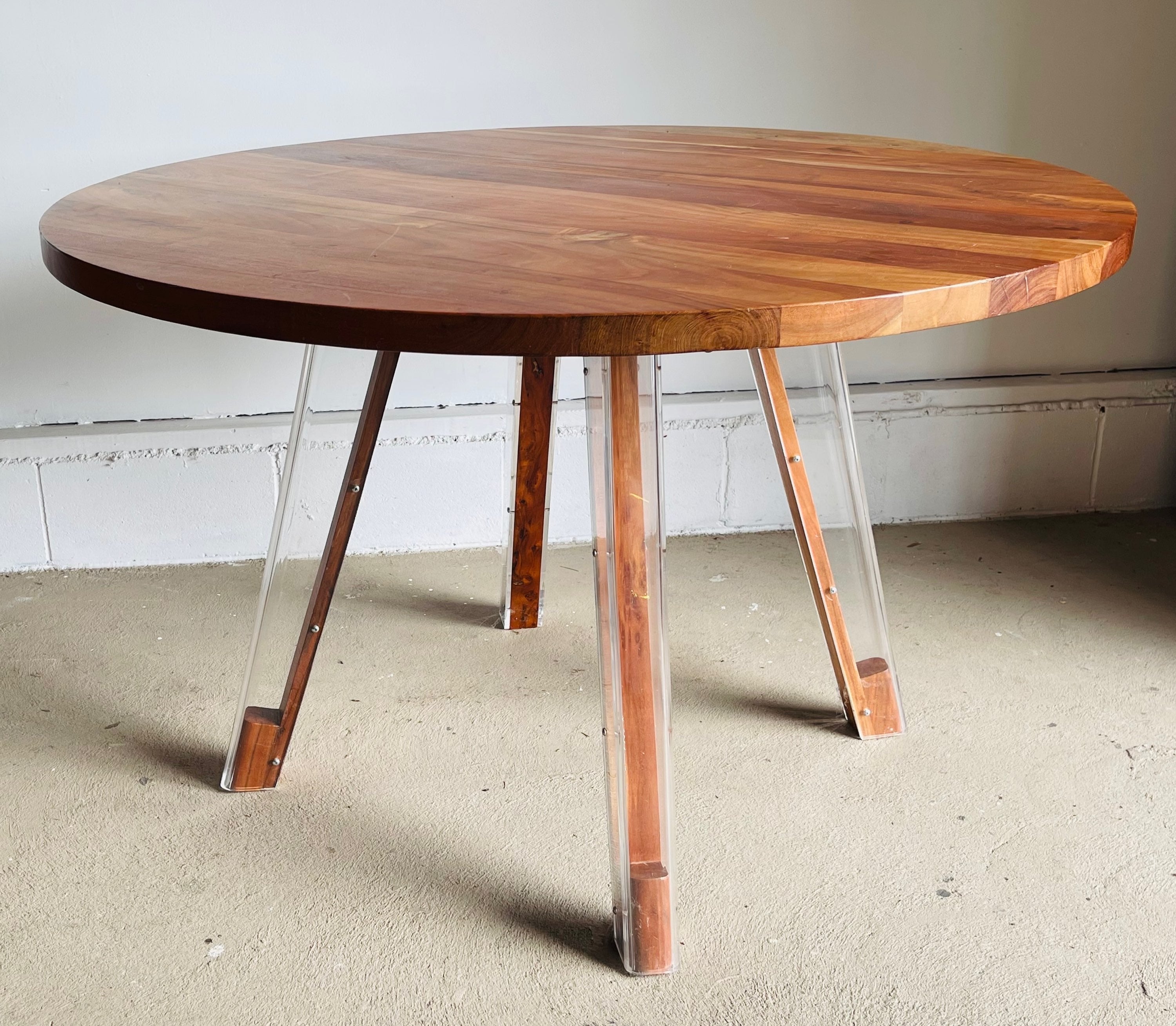 Round Cherry Dining Table with Lucite Legs image 1