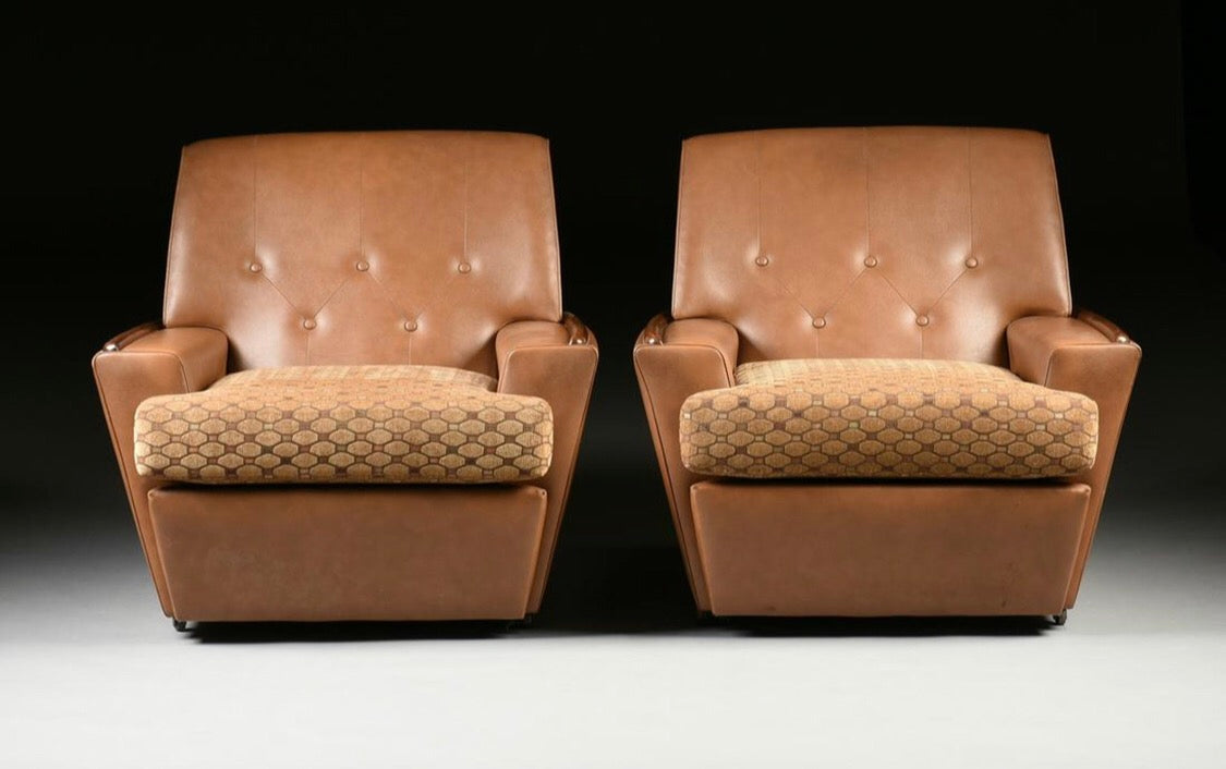Pair Of Italian Mid-Century Modern Leather & Velvet Lounge Chair image 0