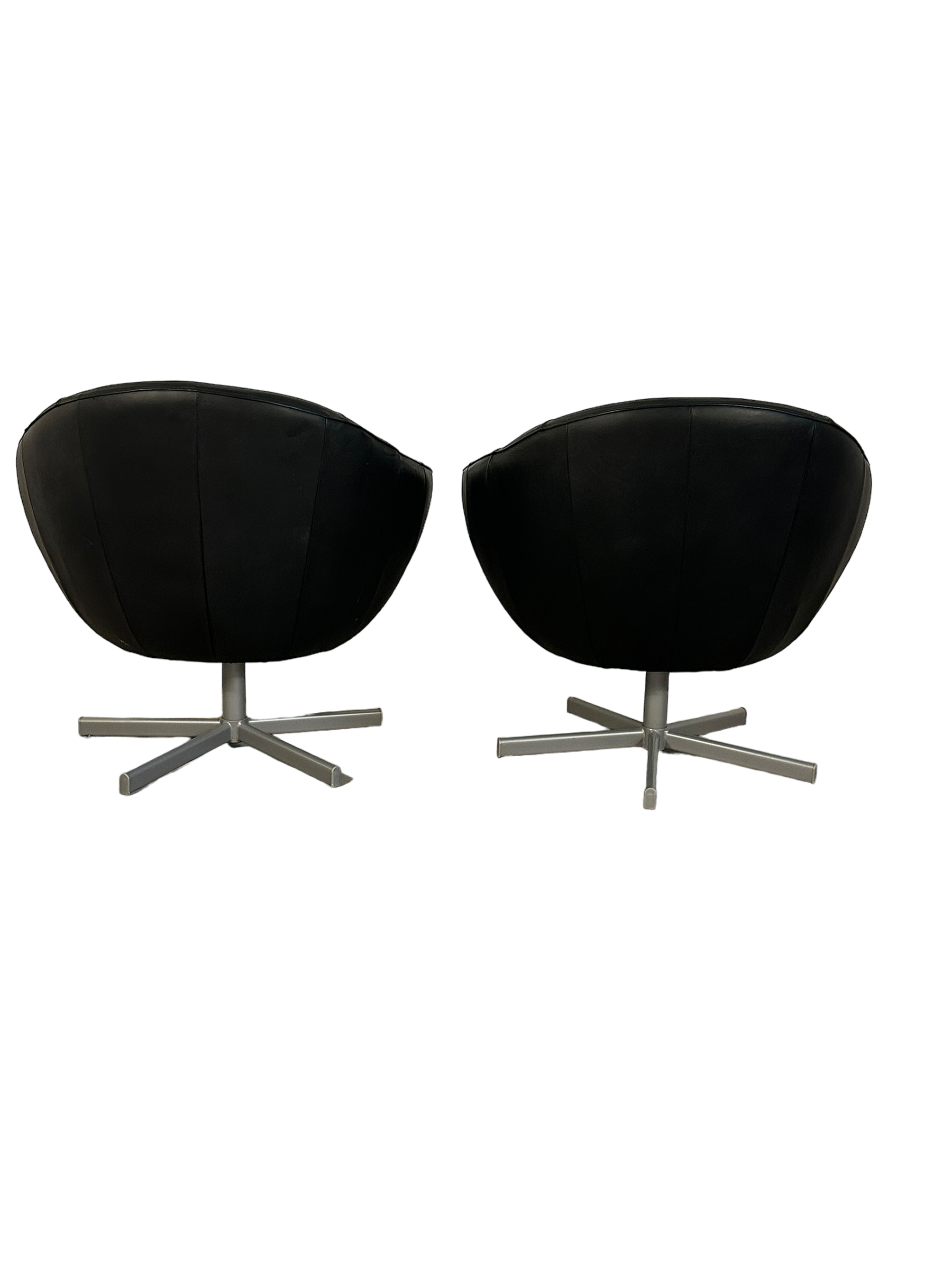 Pair Mid Century Modern Swiveling Leather Pod Chairs image 2