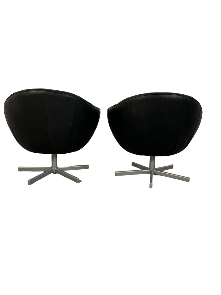 Pair Mid Century Modern Swiveling Leather Pod Chairs image 2
