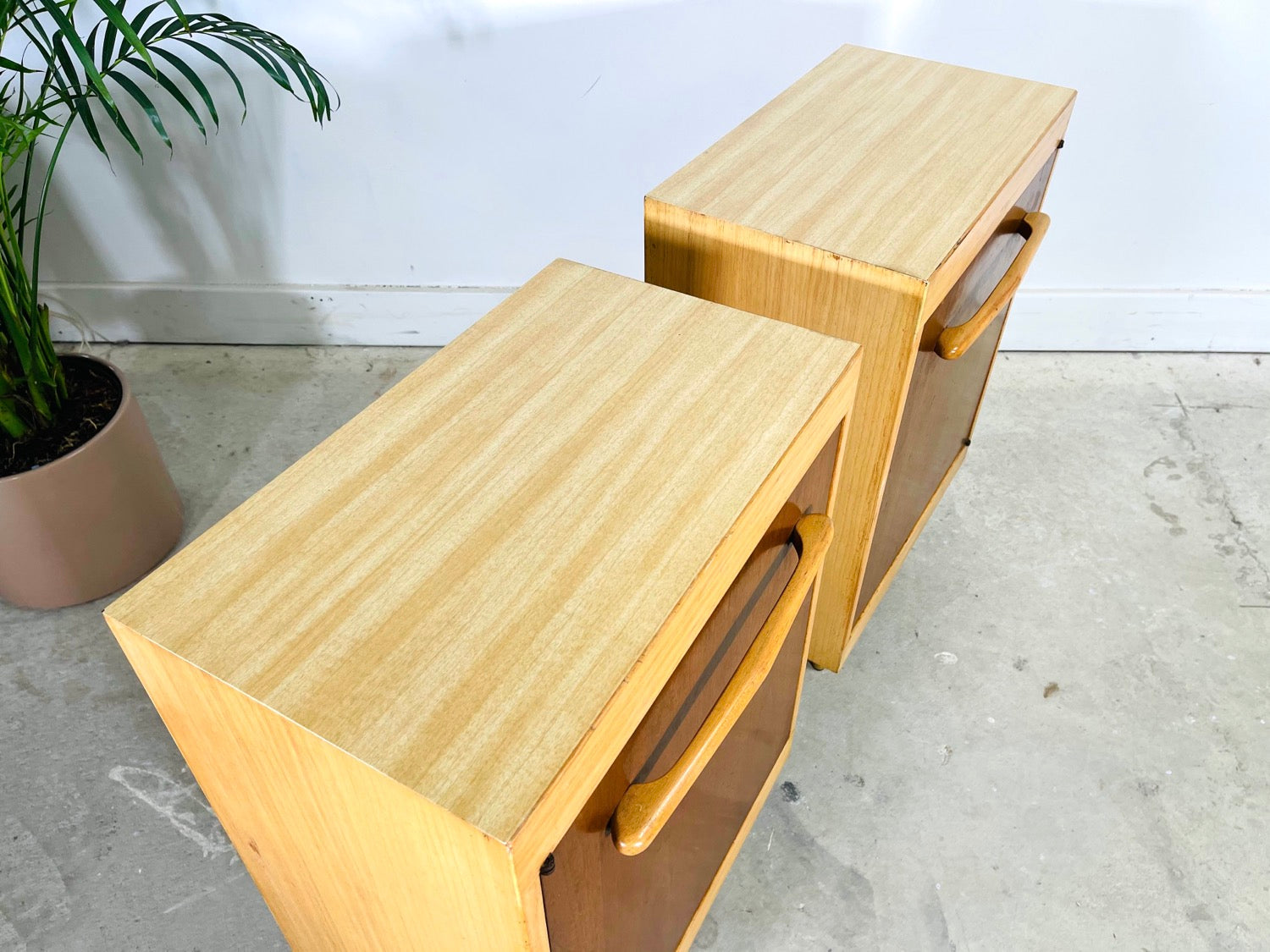 Pair of Mid-Century Modern Maple / Walnut Nightstands image 2