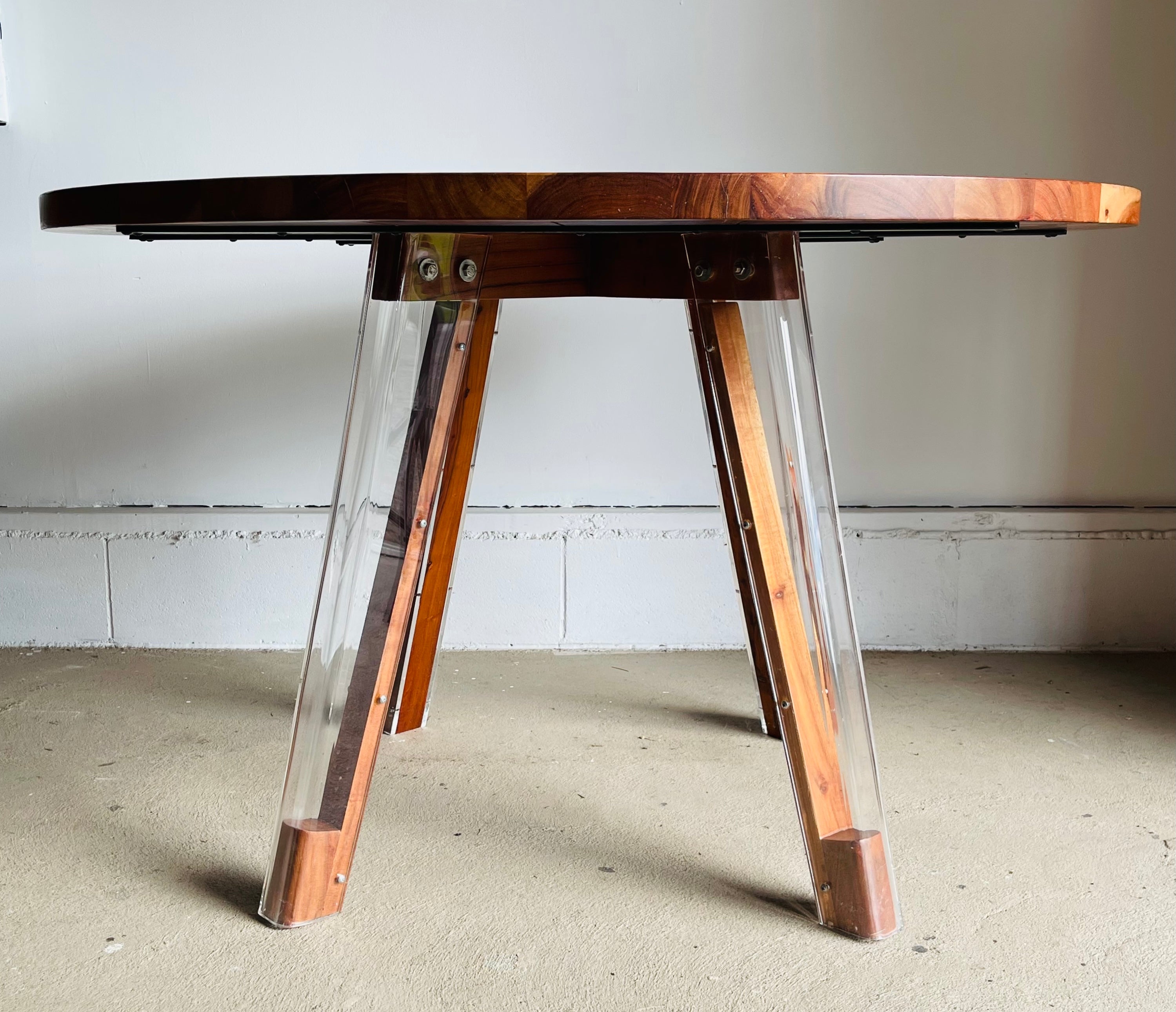 Round Cherry Dining Table with Lucite Legs image 5