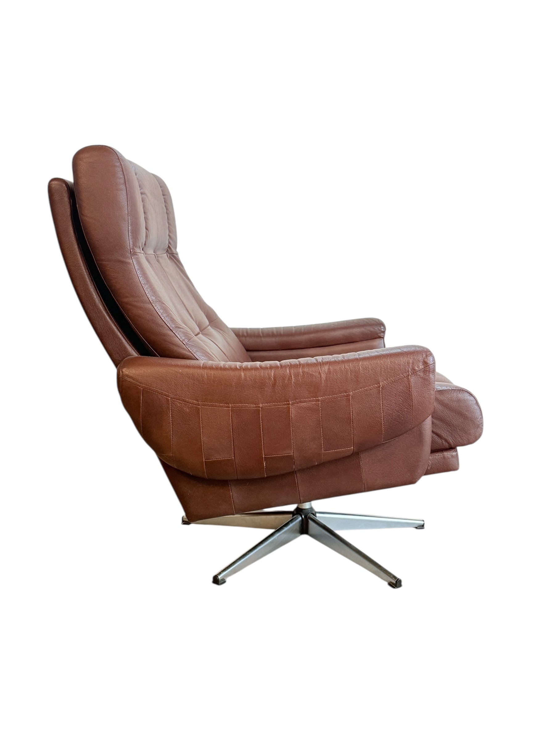 1960s Scandinavian Brown Leather Swivel Lounge Chair image 1