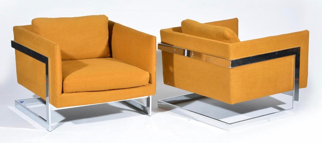 Pair of Rare Variant Milo Baughman Lounge Chairs With Chrome Frame image 1
