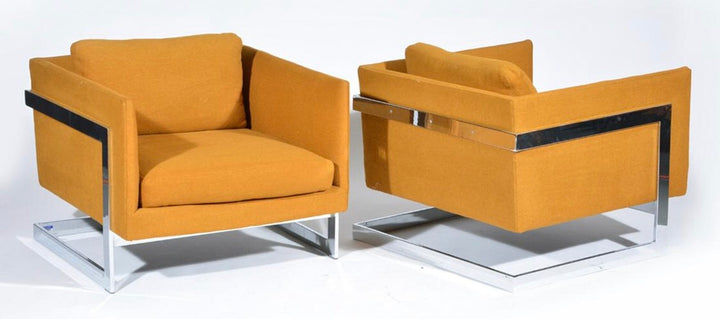 Pair of Rare Variant Milo Baughman Lounge Chairs With Chrome Frame image 1