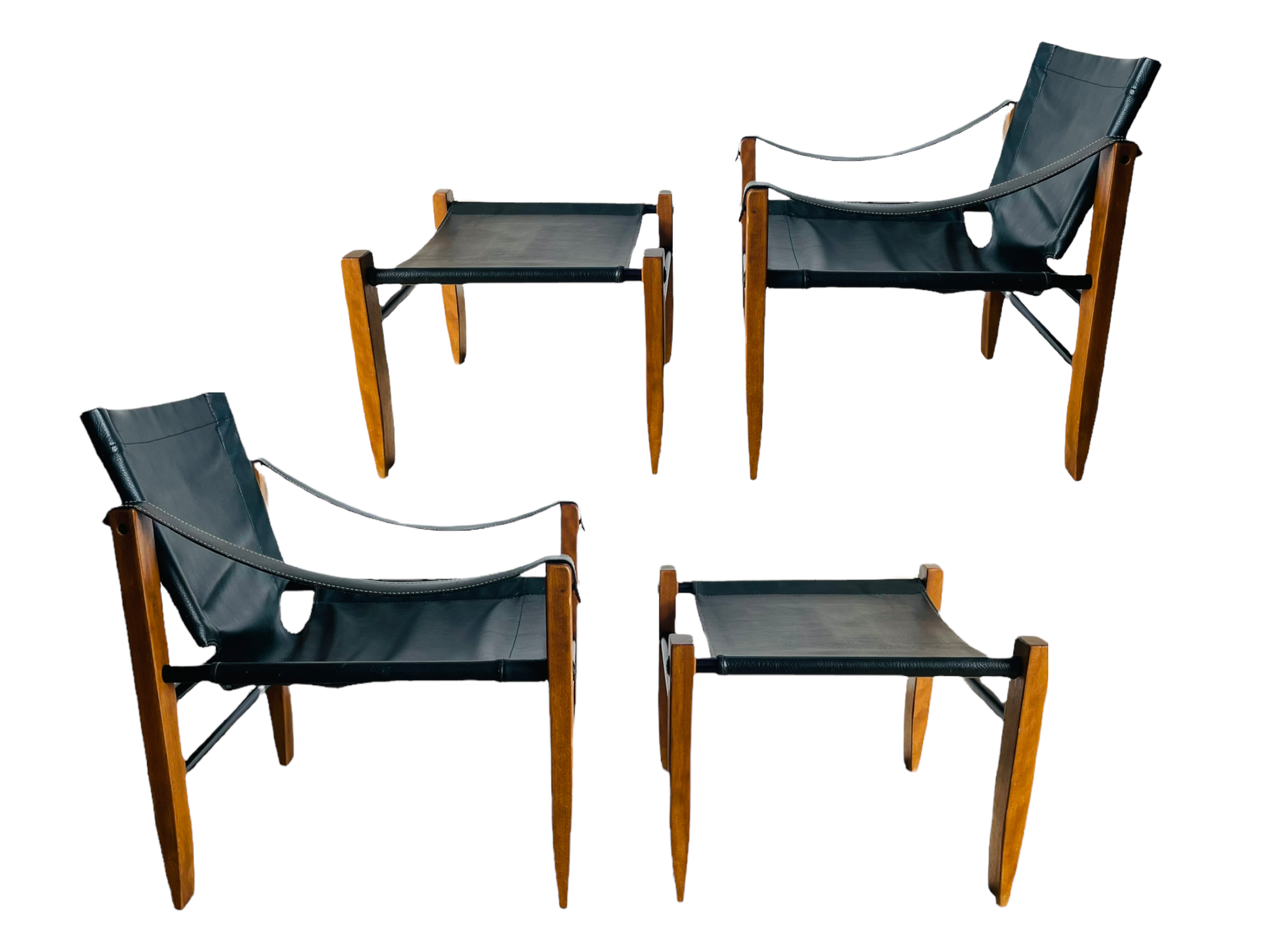 Mid-Century Modern Saddle Stitch Leather Safari Sling Chair & Ottoman  image 8