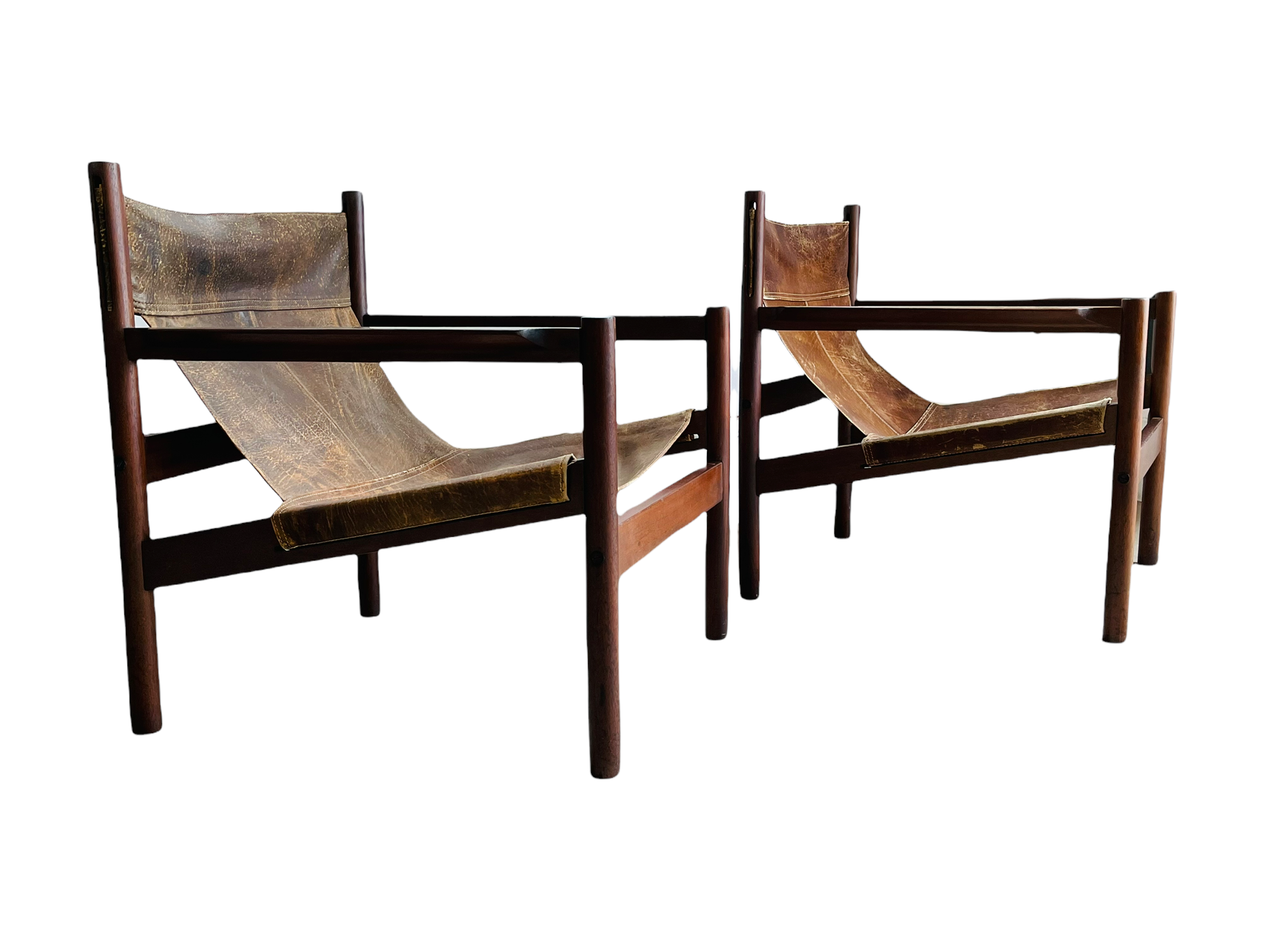 1960s Michel Arnoult Roxinho Leather Sling Lounge Chairs  image 7