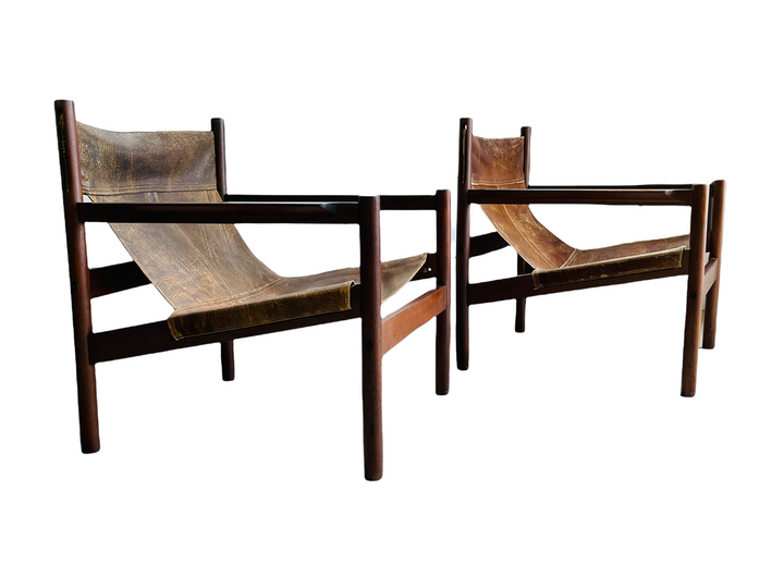 1960s Michel Arnoult Roxinho Leather Sling Lounge Chairs  image 7