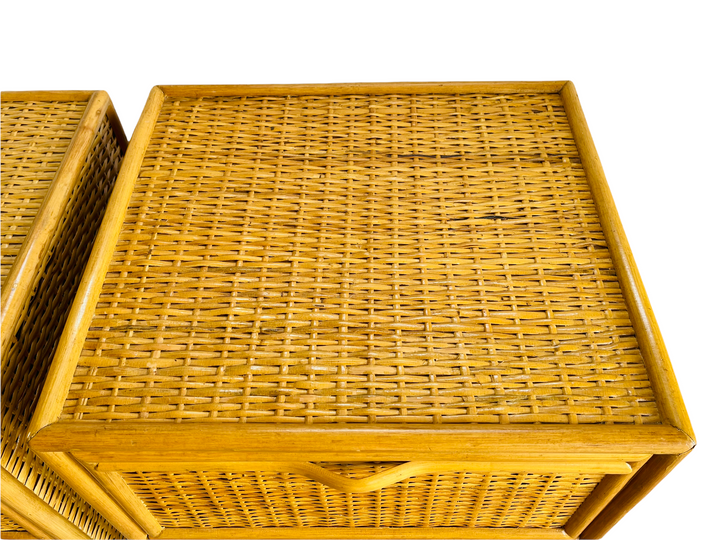 1970s Pair Spanish Lace Wicker & Bamboo Two Drawer Nightstands  image 7