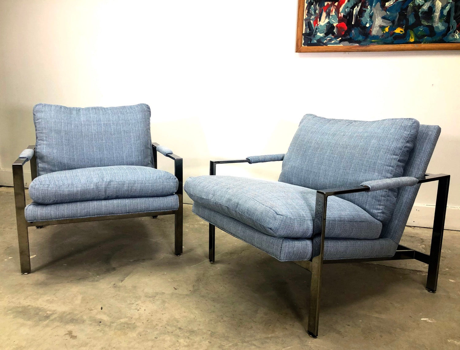 Pair of Milo Baughman Thayer Coggin Chrome Flat Bar Lounge Chairs image 5