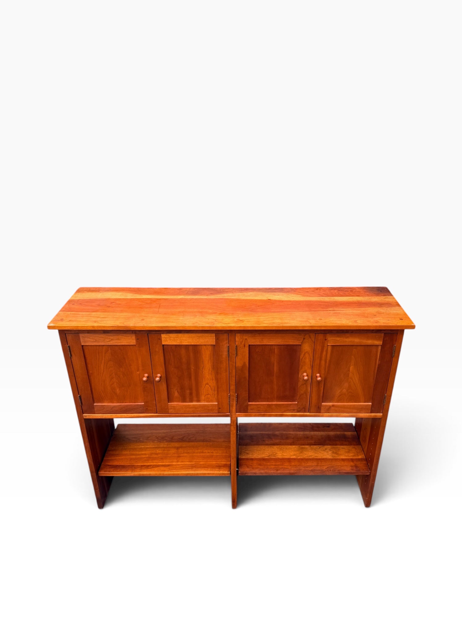 Cherry sideboard console, side profile showing 14 inch depth