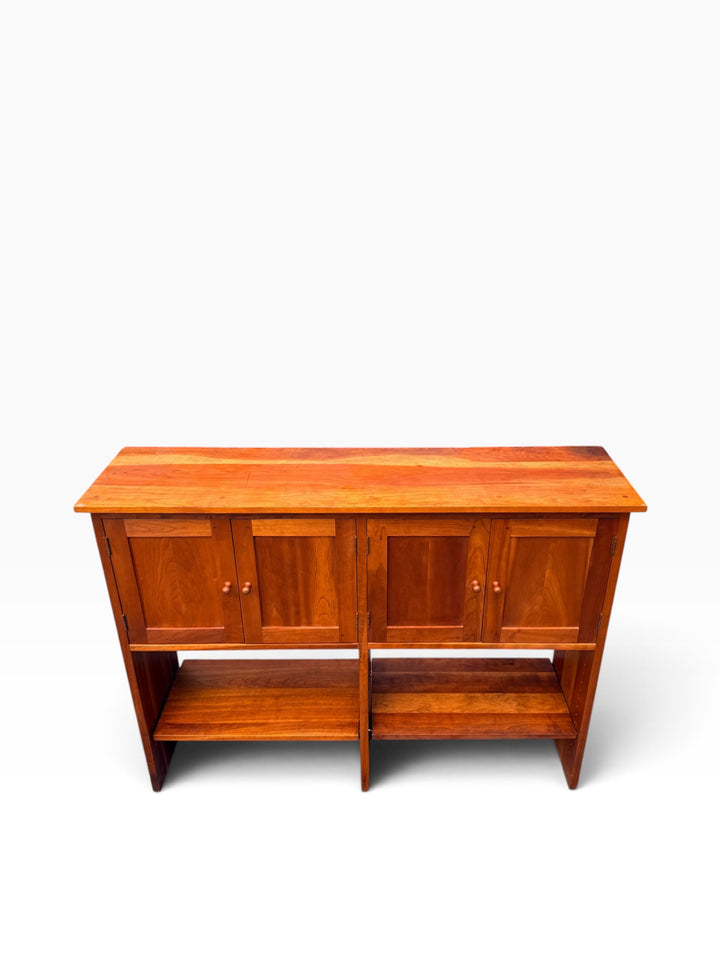 Cherry sideboard console, side profile showing 14 inch depth