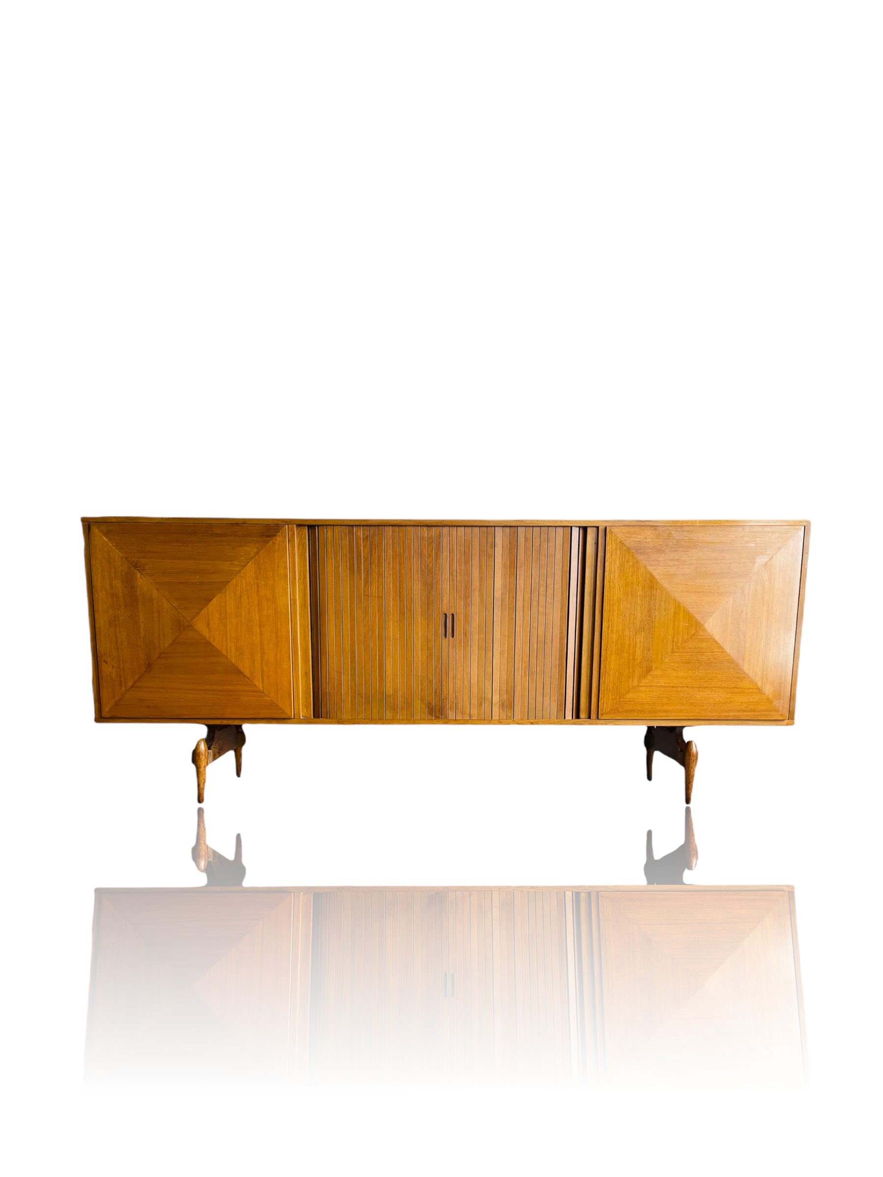 Mid-Century Modern Sculpture Dimond Credenza With Tambour Door image 0